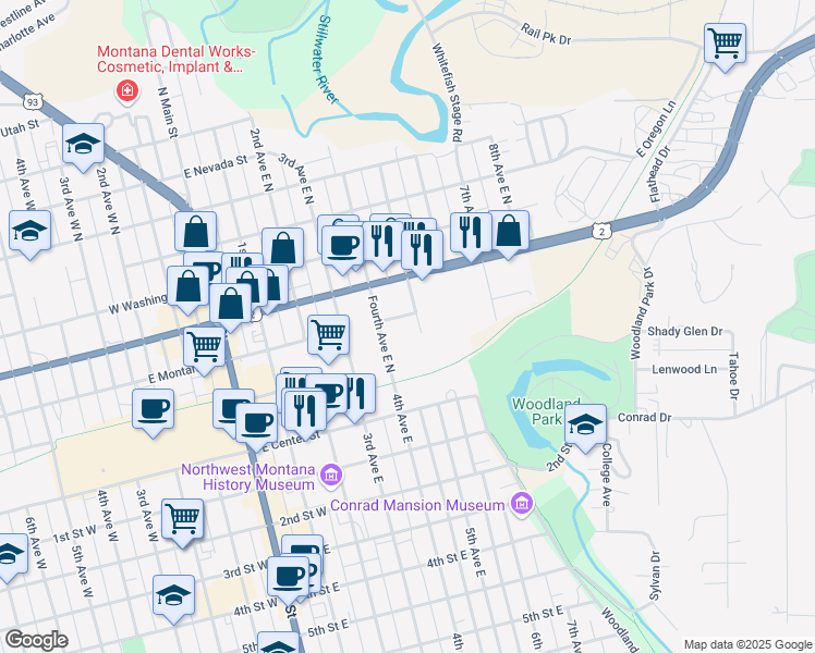 map of restaurants, bars, coffee shops, grocery stores, and more near 490 East Montana Street in Kalispell