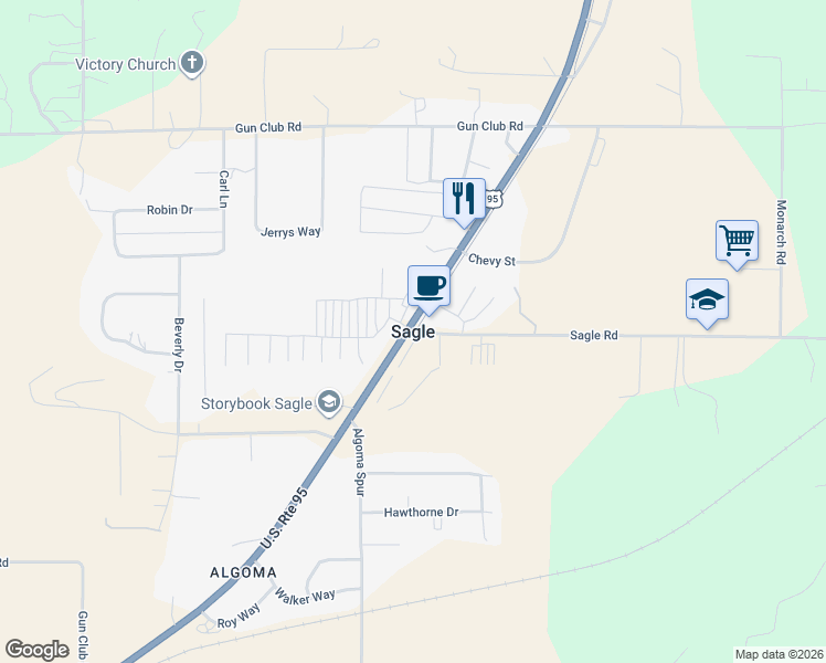 map of restaurants, bars, coffee shops, grocery stores, and more near in Sagle