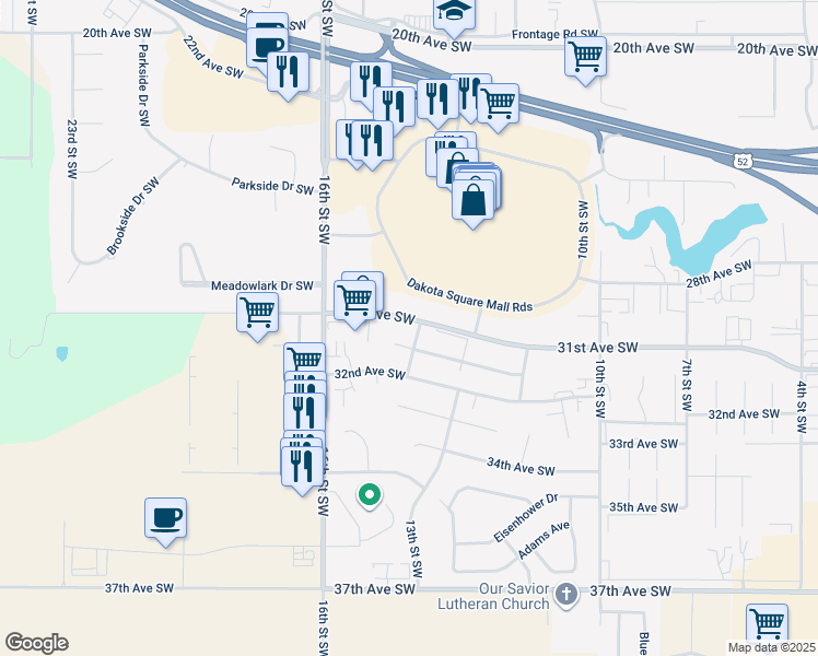 map of restaurants, bars, coffee shops, grocery stores, and more near 1400 31st Avenue Southwest in Minot