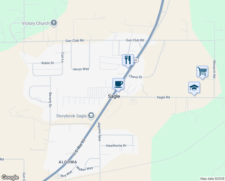 map of restaurants, bars, coffee shops, grocery stores, and more near 468810 U.S. 95 in Sagle