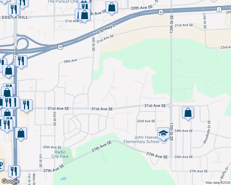 map of restaurants, bars, coffee shops, grocery stores, and more near 3000 10th Street Southeast in Minot