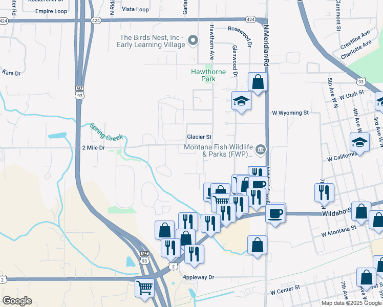 map of restaurants, bars, coffee shops, grocery stores, and more near 308 2 Mile Drive in Kalispell