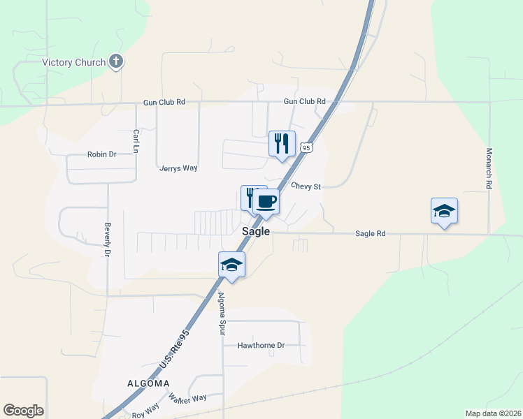 map of restaurants, bars, coffee shops, grocery stores, and more near 468810 U.S. 95 in Sagle