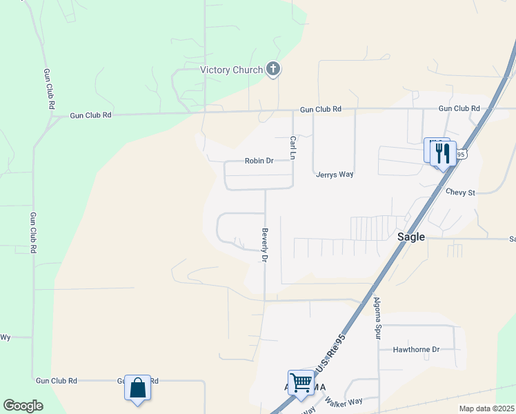 map of restaurants, bars, coffee shops, grocery stores, and more near 307 Krystle Loop in Sagle