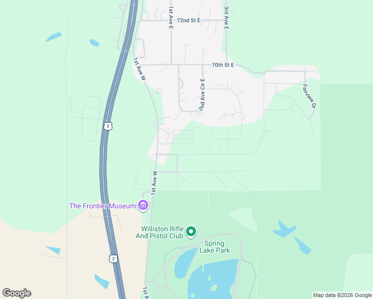 map of restaurants, bars, coffee shops, grocery stores, and more near 176-198 66th Street East in Williston