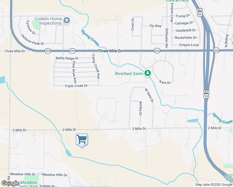 map of restaurants, bars, coffee shops, grocery stores, and more near 197-233 Aspen Loop in Kalispell