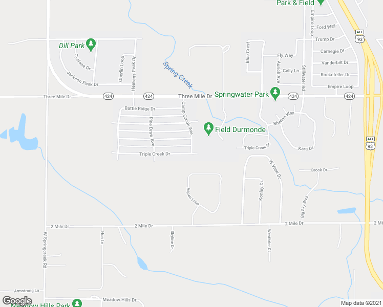 map of restaurants, bars, coffee shops, grocery stores, and more near 435 Triple Creek Drive in Kalispell