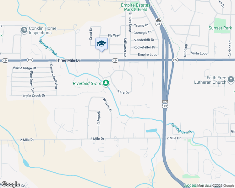 map of restaurants, bars, coffee shops, grocery stores, and more near 231 Kara Drive in Kalispell