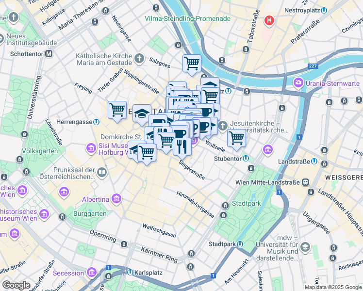 map of restaurants, bars, coffee shops, grocery stores, and more near in Vienna