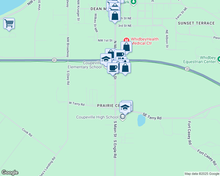 map of restaurants, bars, coffee shops, grocery stores, and more near 208 South Main Street in Coupeville