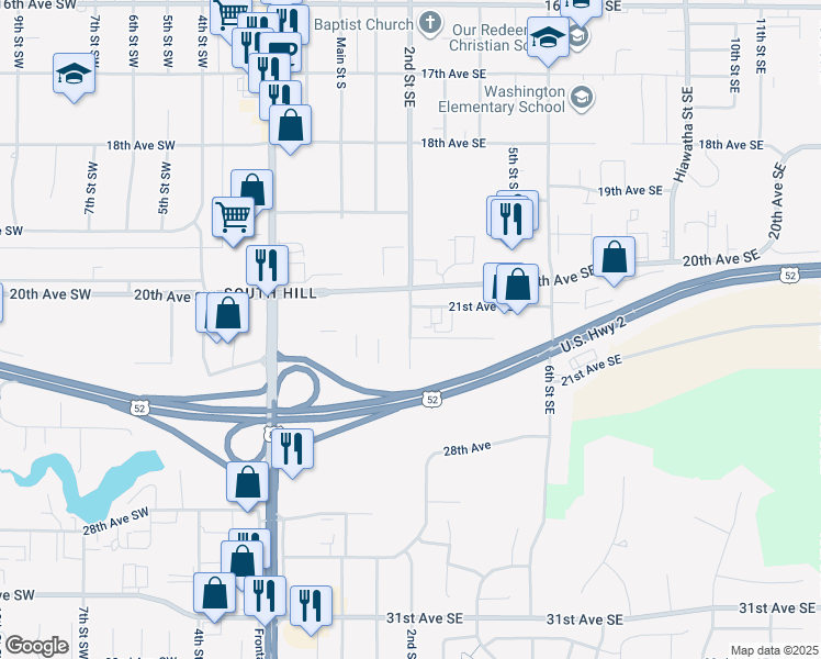 map of restaurants, bars, coffee shops, grocery stores, and more near 3805 2nd Street Southeast in Minot