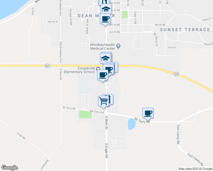 map of restaurants, bars, coffee shops, grocery stores, and more near 402 South Main Street in Coupeville