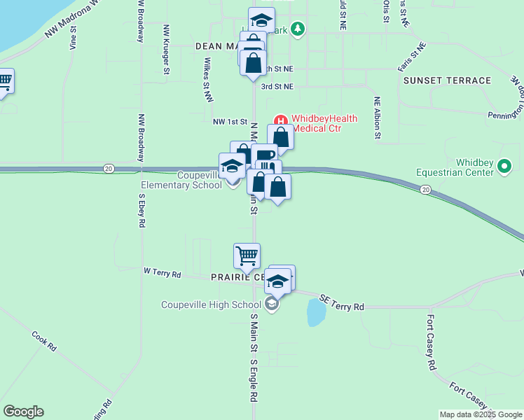 map of restaurants, bars, coffee shops, grocery stores, and more near 107 South Main Street in Coupeville
