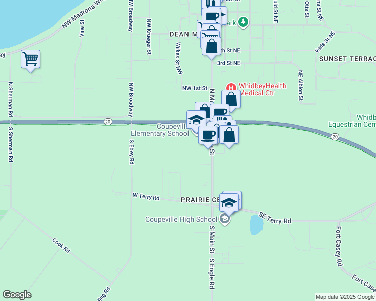 map of restaurants, bars, coffee shops, grocery stores, and more near 110 South Main Street in Coupeville