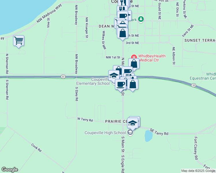 map of restaurants, bars, coffee shops, grocery stores, and more near 6 South Main Street in Coupeville