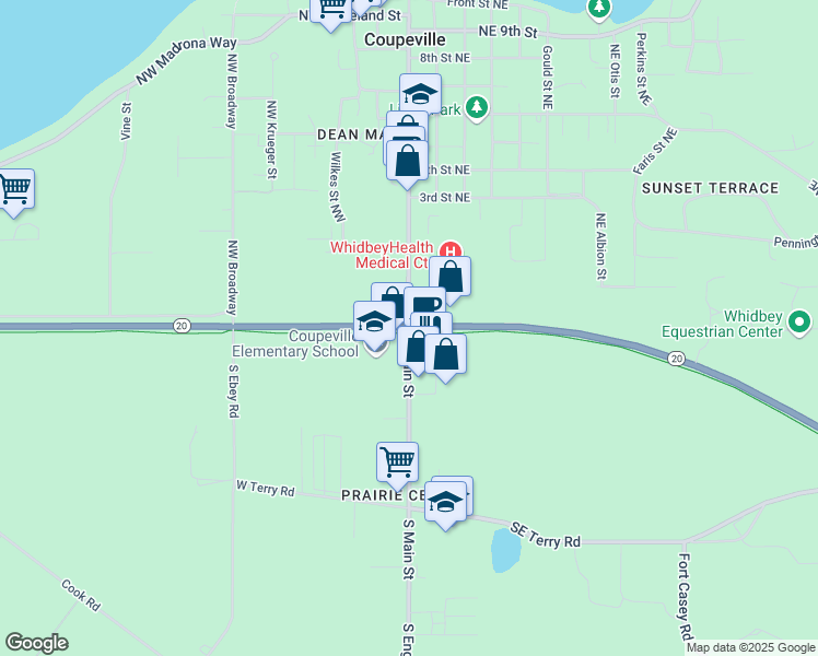map of restaurants, bars, coffee shops, grocery stores, and more near 6 South Main Street in Coupeville