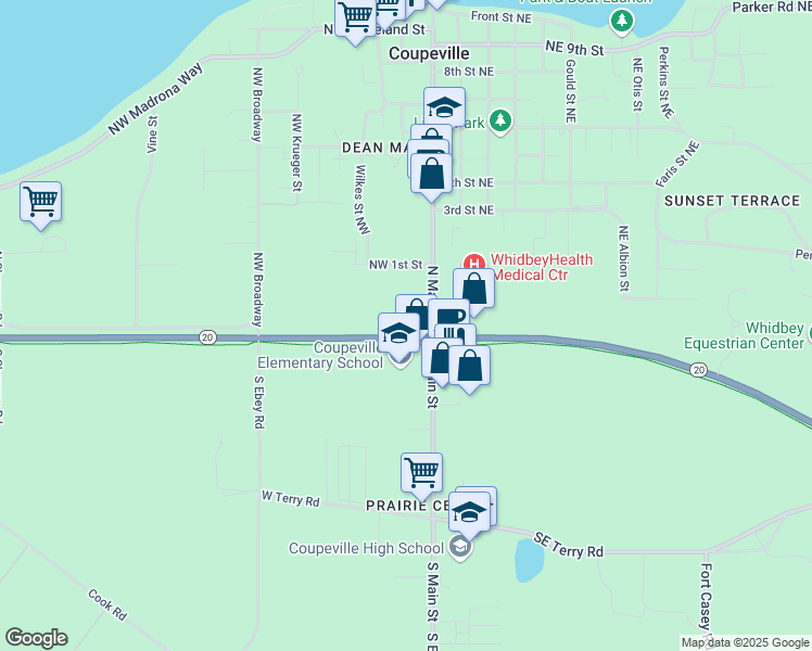 map of restaurants, bars, coffee shops, grocery stores, and more near 15 Northwest Birch Street in Coupeville