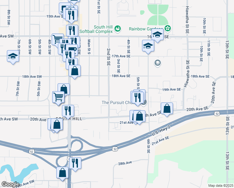 map of restaurants, bars, coffee shops, grocery stores, and more near 1833 2nd Street Southeast in Minot