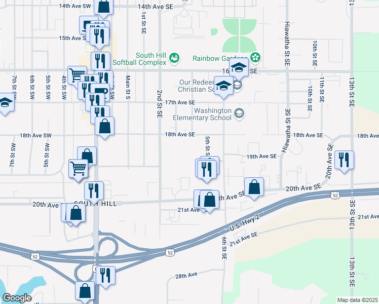 map of restaurants, bars, coffee shops, grocery stores, and more near 400 18th Avenue Southeast in Minot
