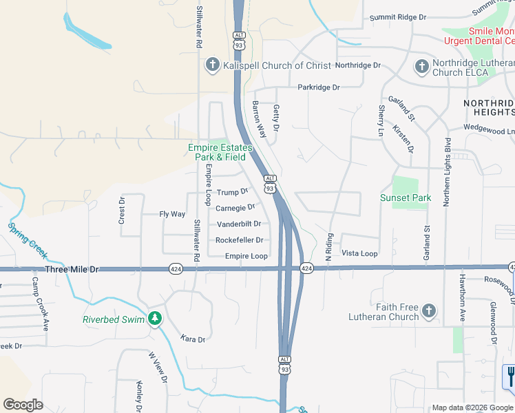 map of restaurants, bars, coffee shops, grocery stores, and more near 75-77 Empire Loop in Kalispell