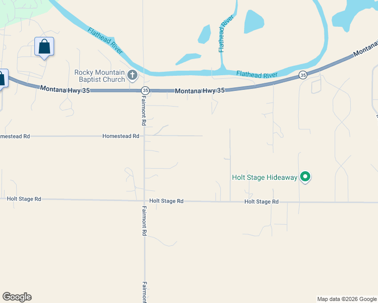 map of restaurants, bars, coffee shops, grocery stores, and more near 225 Fairmont Road in Kalispell