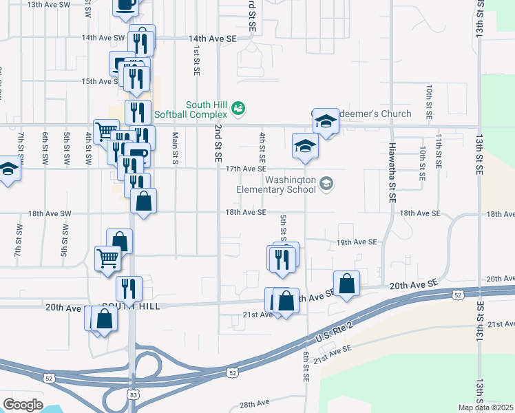 map of restaurants, bars, coffee shops, grocery stores, and more near 400 18th Avenue Southeast in Minot