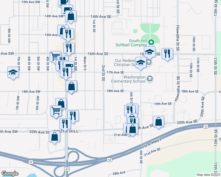 map of restaurants, bars, coffee shops, grocery stores, and more near 305 18th Avenue Southeast in Minot