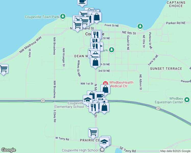 map of restaurants, bars, coffee shops, grocery stores, and more near 274 North Main Street in Coupeville