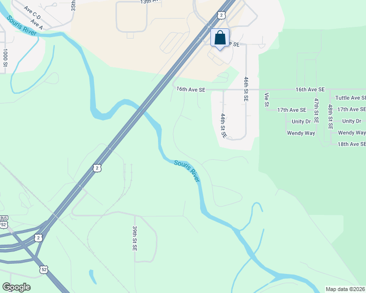 map of restaurants, bars, coffee shops, grocery stores, and more near 1668 44th Street Southeast in Minot