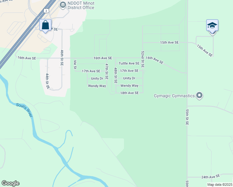 map of restaurants, bars, coffee shops, grocery stores, and more near 4808 18th Avenue Southeast in Minot