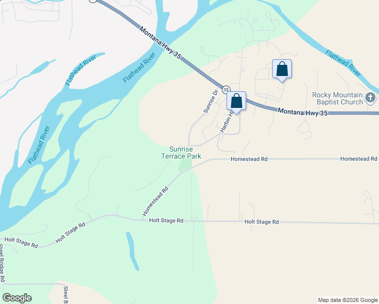 map of restaurants, bars, coffee shops, grocery stores, and more near 75 Harbin Hill Road in Kalispell