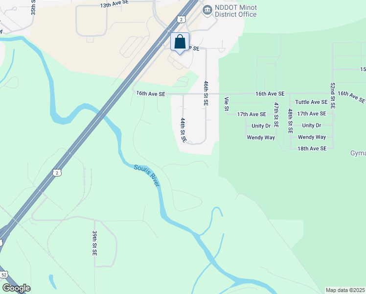 map of restaurants, bars, coffee shops, grocery stores, and more near 1716 44th Street Southeast in Minot