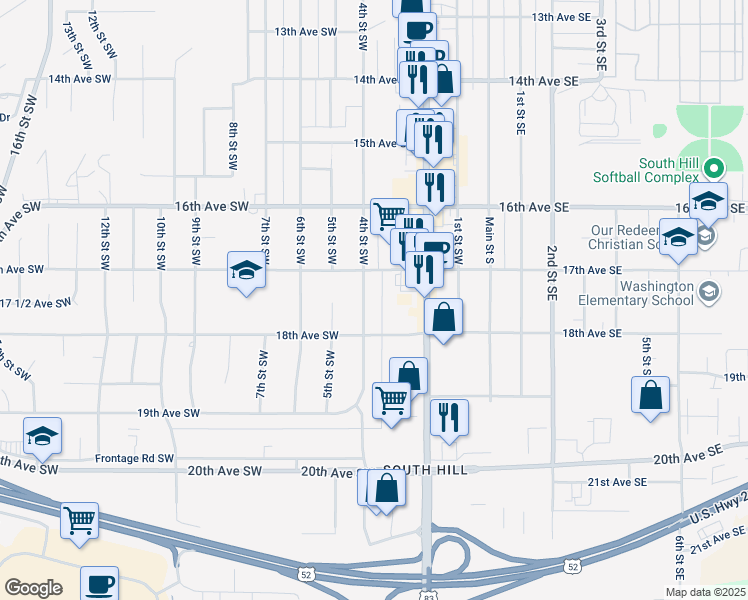 map of restaurants, bars, coffee shops, grocery stores, and more near 317 17th Avenue Southwest in Minot