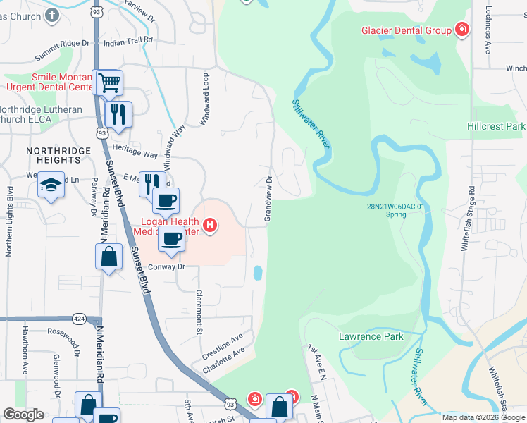 map of restaurants, bars, coffee shops, grocery stores, and more near 19 Glacier View Dr in Kalispell