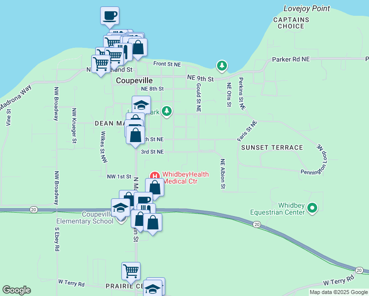 map of restaurants, bars, coffee shops, grocery stores, and more near 308 3rd Street Northeast in Coupeville