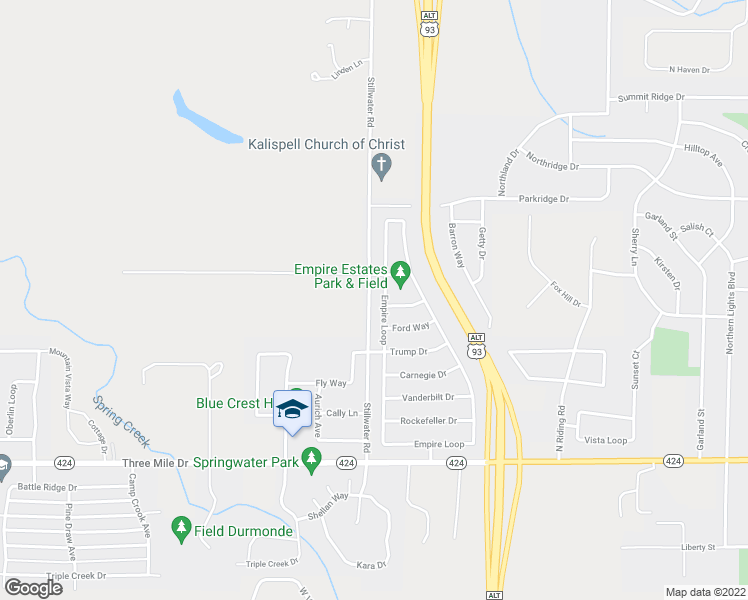 map of restaurants, bars, coffee shops, grocery stores, and more near 196 Empire Loop in Kalispell