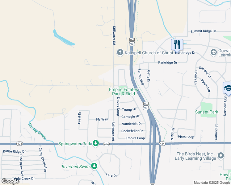 map of restaurants, bars, coffee shops, grocery stores, and more near 196 Empire Loop in Kalispell