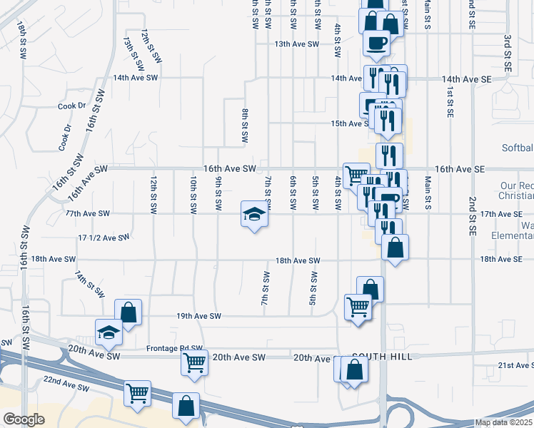 map of restaurants, bars, coffee shops, grocery stores, and more near 701 17th Avenue Southwest in Minot