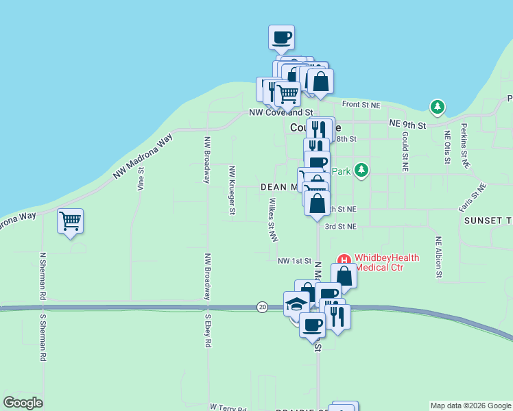 map of restaurants, bars, coffee shops, grocery stores, and more near 402 Meadow Court Northwest in Coupeville