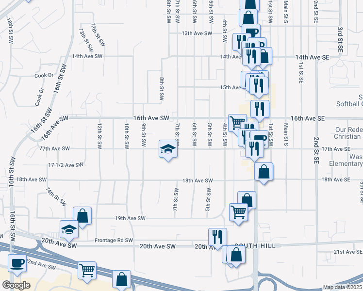 map of restaurants, bars, coffee shops, grocery stores, and more near 614 17th Avenue Southwest in Minot