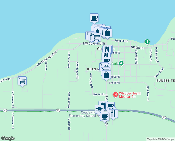 map of restaurants, bars, coffee shops, grocery stores, and more near 208 Capstan Court Northwest in Coupeville