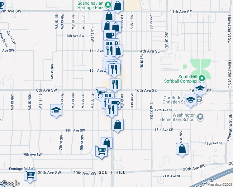 map of restaurants, bars, coffee shops, grocery stores, and more near 1629 South Broadway in Minot