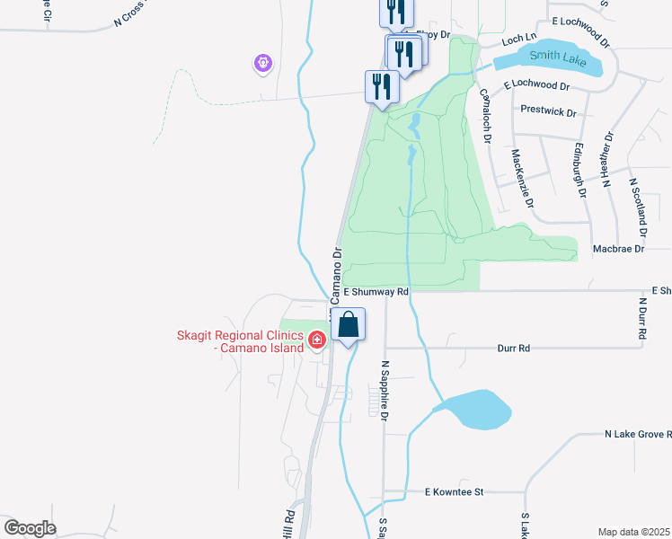 map of restaurants, bars, coffee shops, grocery stores, and more near 122 Northeast Camano Drive in Camano Island