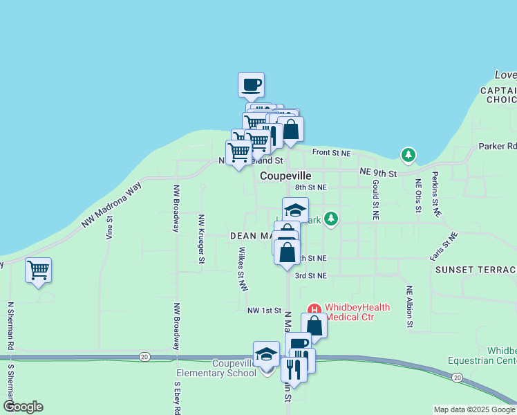 map of restaurants, bars, coffee shops, grocery stores, and more near 709 Northwest Alexander Street in Coupeville