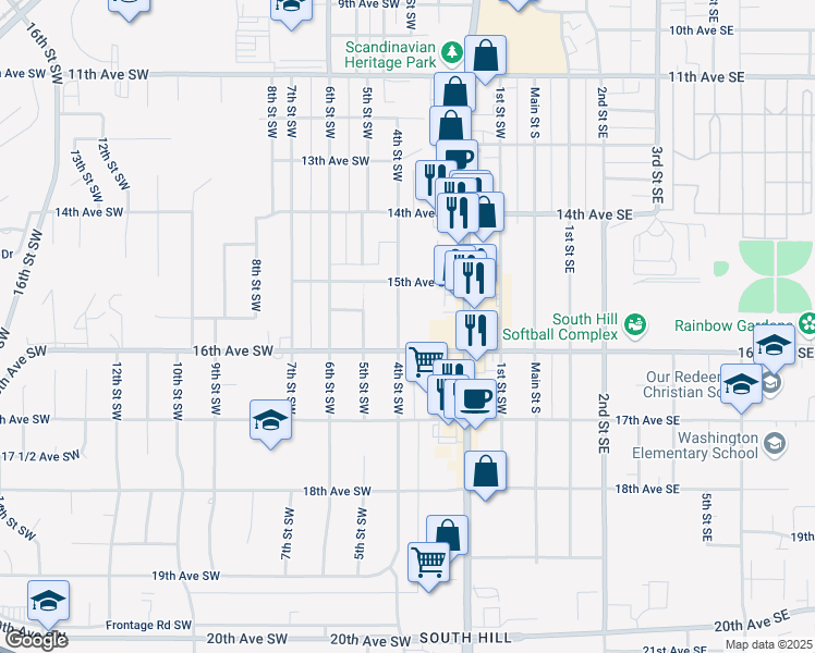 map of restaurants, bars, coffee shops, grocery stores, and more near 1531 4th Street Southwest in Minot