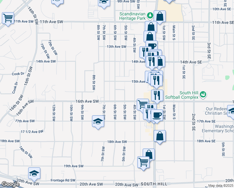map of restaurants, bars, coffee shops, grocery stores, and more near 1531 6th Street Southwest in Minot