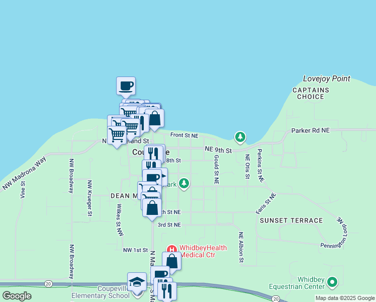 map of restaurants, bars, coffee shops, grocery stores, and more near 808 Kinney Street Northeast in Coupeville