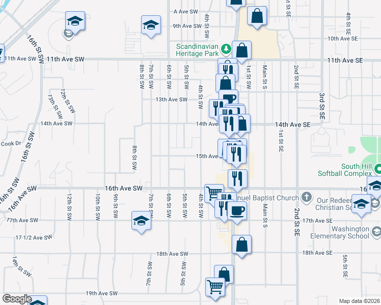 map of restaurants, bars, coffee shops, grocery stores, and more near 412 15th Avenue Southwest in Minot