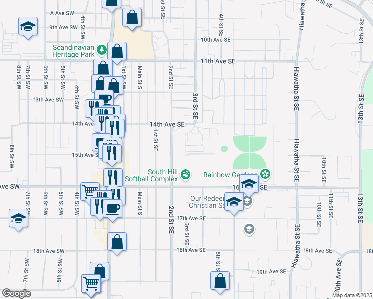 map of restaurants, bars, coffee shops, grocery stores, and more near 234 14th Avenue Southeast in Minot