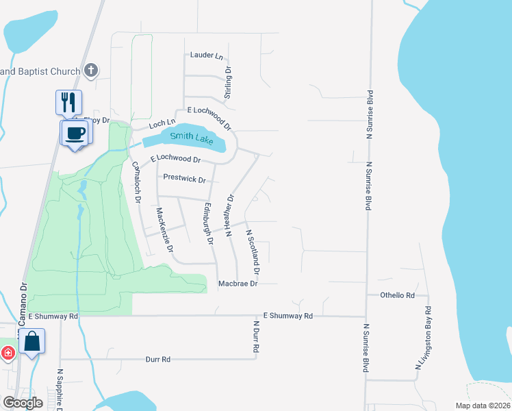 map of restaurants, bars, coffee shops, grocery stores, and more near 304 North Scotland Drive in Camano